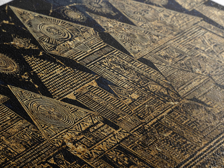 Gold Tribal Village Houses On Black Wall Art, African Tribal Art, Ancient African Art Print, Luxury Cultural Home Decor Gift