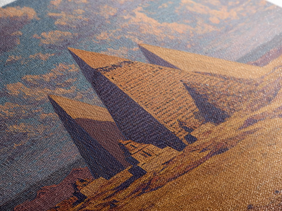 Sunlit Giza Pyramids Desert Wall Art, Egyptian Landscape Canvas Print, Ancient African Art, Warm Earth Tone Decor For Living Room