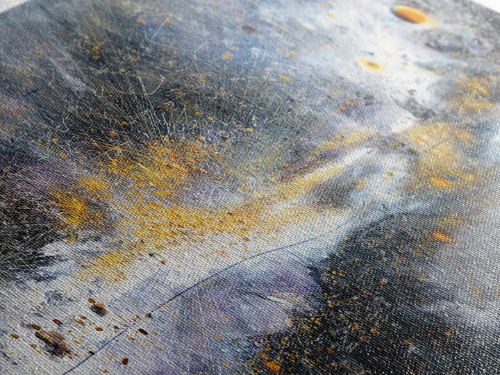 Abstract Cosmic Galaxy Wall Art, Blue Gold Modern Canvas Print, Contemporary Abstract Art, Luxury Office Decor Housewarming Gift