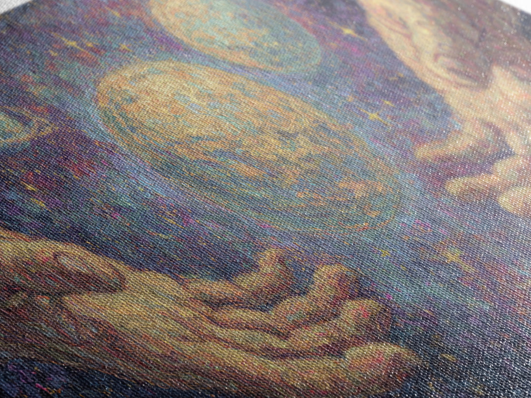 Mystical Hands Holding Planets Cosmic Wall Art, Spiritual Wall Art, Abstract Art, Dreamy Wall Art, Unique Canvas Print Home Decor