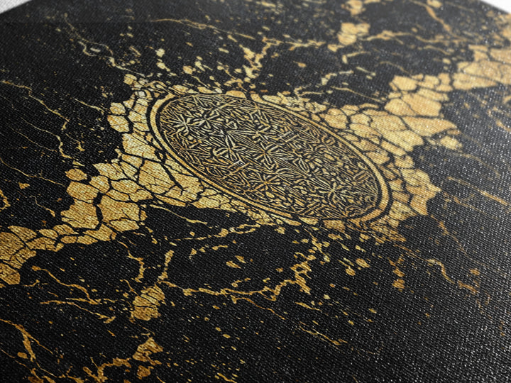 Black And Gold Medallion Canvas Print, Luxury Abstract Wall Decor, Cracked Marble Texture, Elegant Statement Home Decor Gift