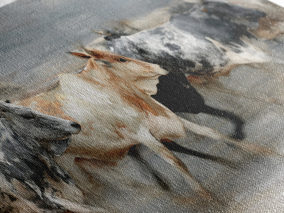 Blurred Running Cattle Herd Canvas Print, African Safari Wall Art, Modern Animal Painting, Neutral Rustic Living Room Decor