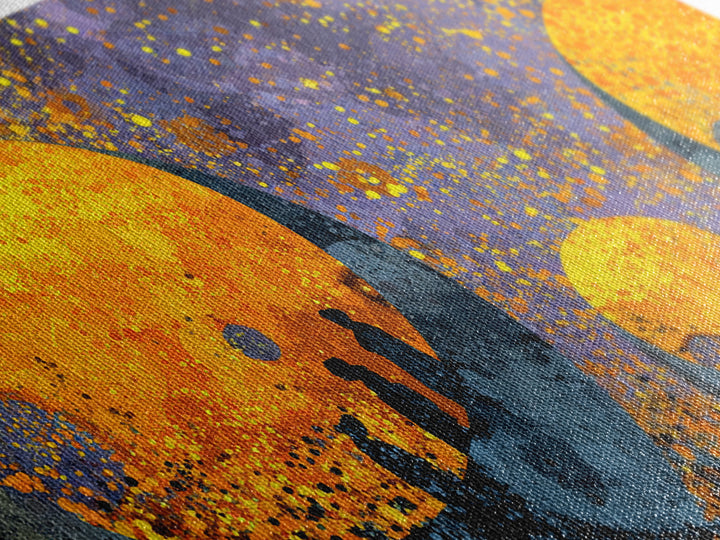 Orange Moon Figures Wall Art, African Inspired Abstract Landscape, Black Silhouette Home Decor, Afrofuturism Canvas Print