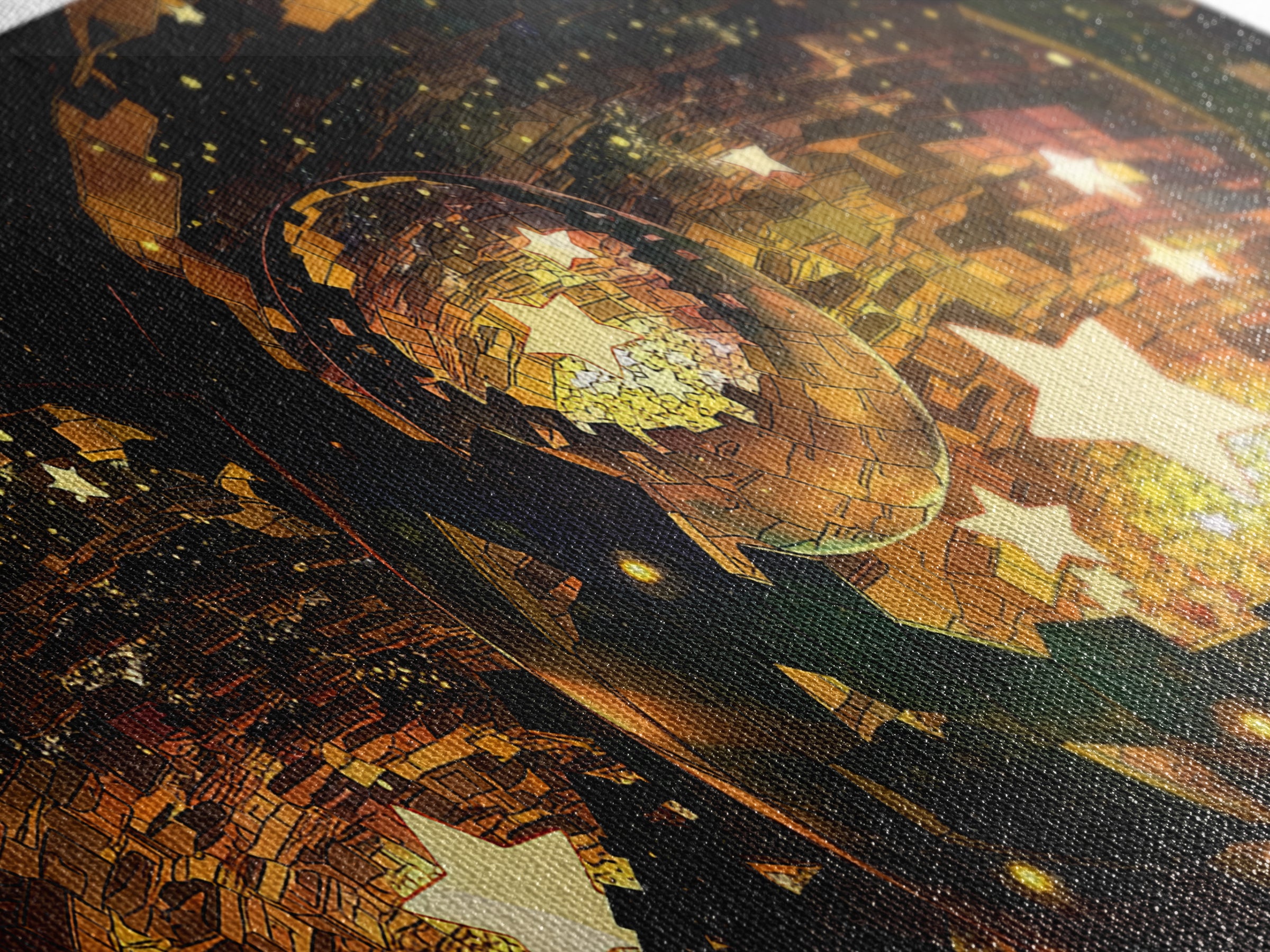 Golden Star Lantern Domes At Night Wall Art, Afrofuturism Decor, Modern African Inspired Canvas, Boho Home Decor Gift For Her