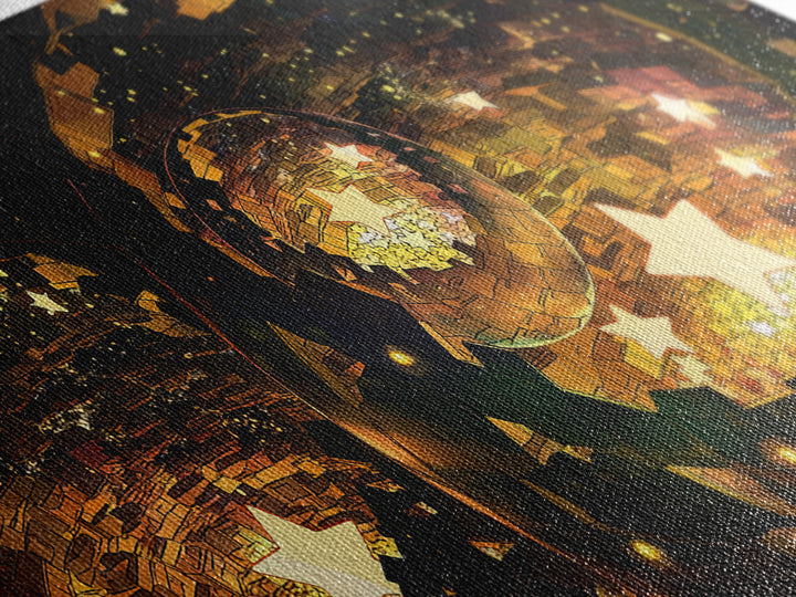 Golden Star Lantern Domes At Night Wall Art, Afrofuturism Decor, Modern African Inspired Canvas, Boho Home Decor Gift For Her