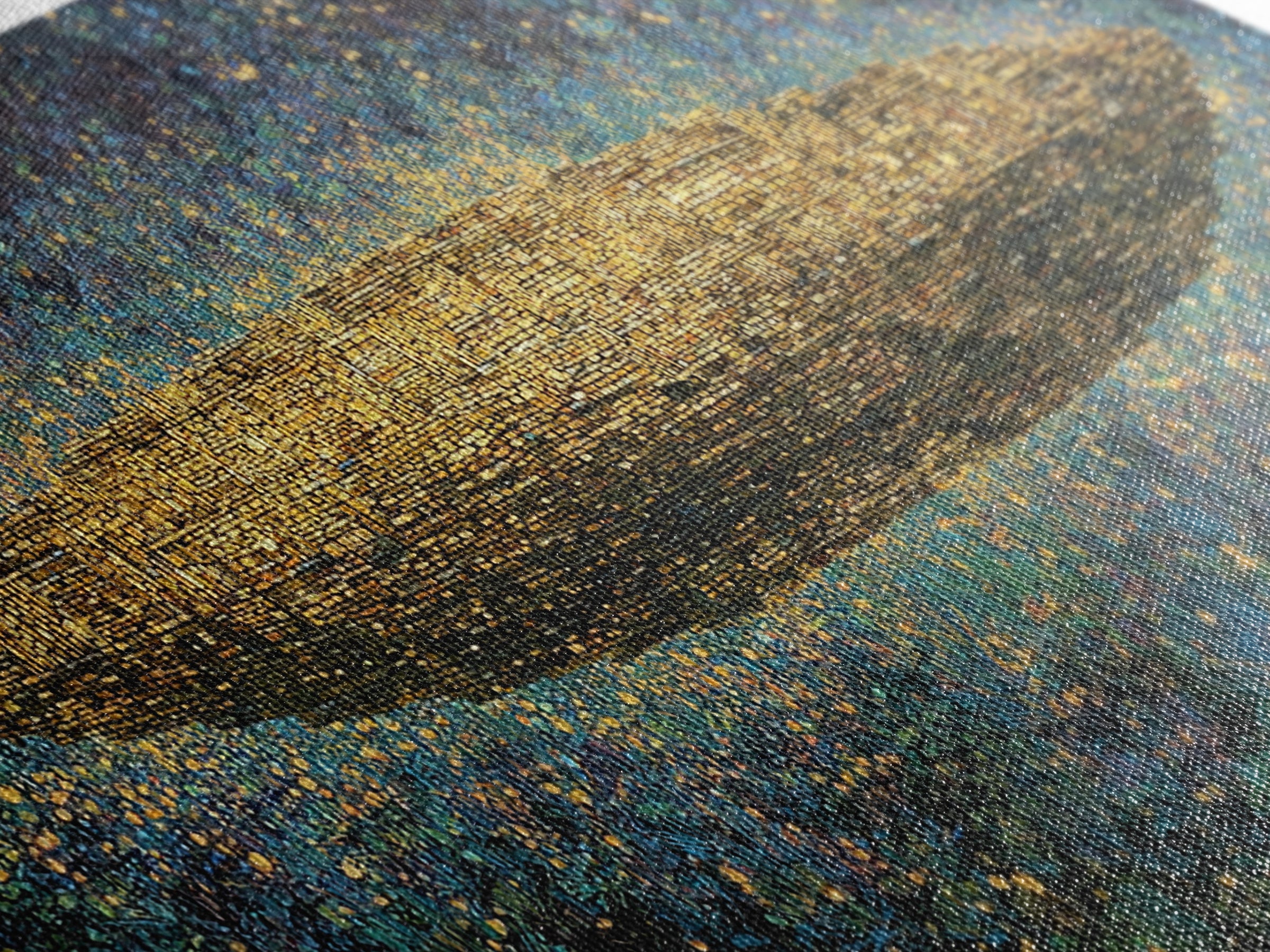 Glowing Golden Oval Over Blue Meadow Canvas Print, Abstract African Art, Textured Art Print, Luxury Canvas Art Decor Gift