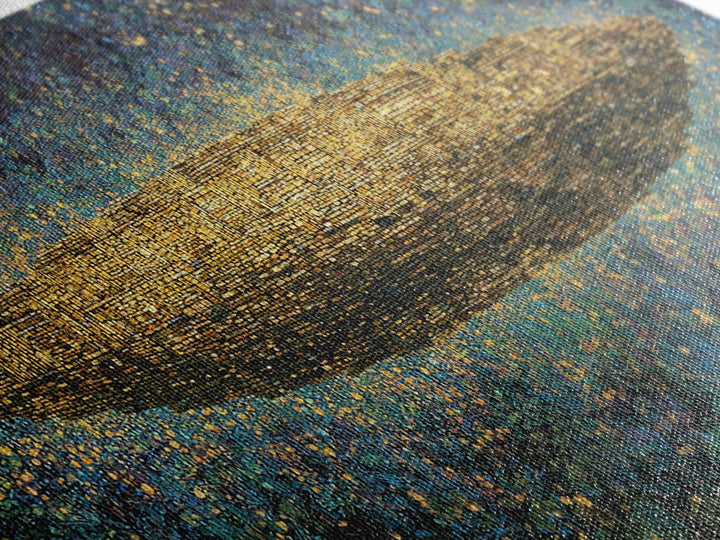 Glowing Golden Oval Over Blue Meadow Canvas Print, Abstract African Art, Textured Art Print, Luxury Canvas Art Decor Gift