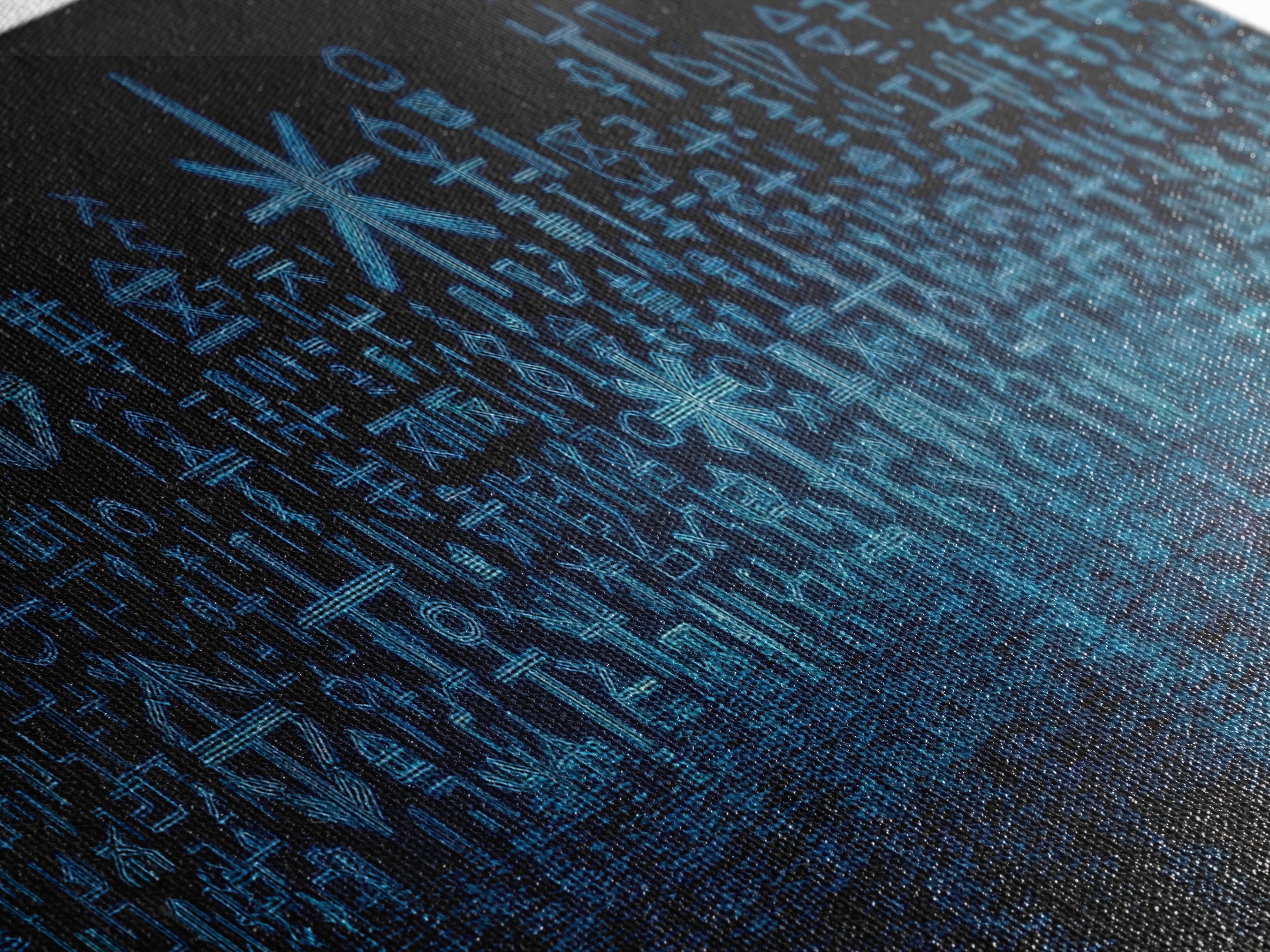 Blue Glowing Ancestral Symbols Over Water Canvas Print, African Abstract Art, Spiritual Wall Art, Mystical Wall Decor Gift
