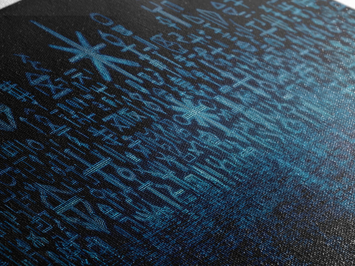 Blue Glowing Ancestral Symbols Over Water Canvas Print, African Abstract Art, Spiritual Wall Art, Mystical Wall Decor Gift