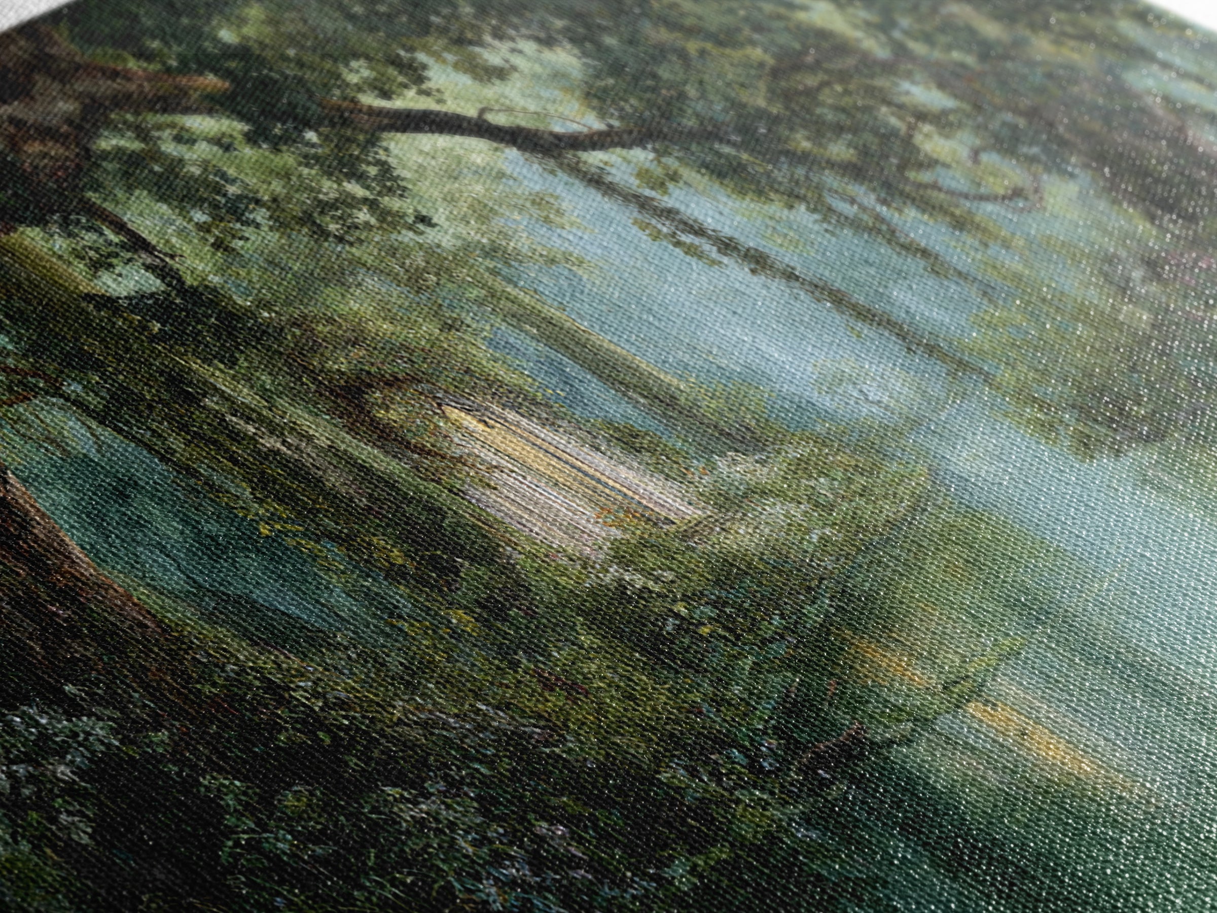 Misty Bayou Forest Wall Art, Dreamy River Landscape, Ancient Trees Canvas Print, Elegant Green Nature Decor For Home Gift