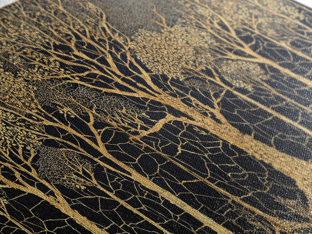 Golden Forest Of Bare Trees Wall Art, Black And Gold African Inspired Nature Print, Elegant Boho Home Decor, Statement Gift