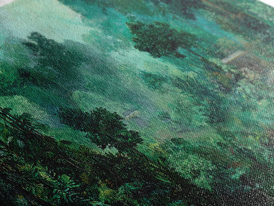 Misty Emerald Jungle Path Wall Art, African Safari Landscape, Tropical Nature Scene, Green Living Room Decor, Serene Gift
