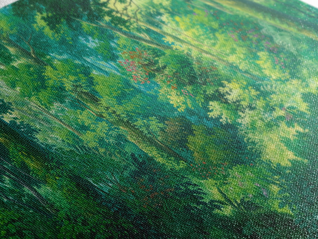 Sunlit Tropical Rainforest Wall Art, Lush Green Jungle African Safari Print, Nature Scene Canvas, Calm Bedroom Decor Gift