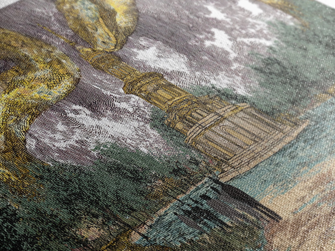 Golden Serpents Over Palace Gardens Wall Art, Surreal Botanical Landscape, Luxury Canvas Print For Elegant Home Decor Gift
