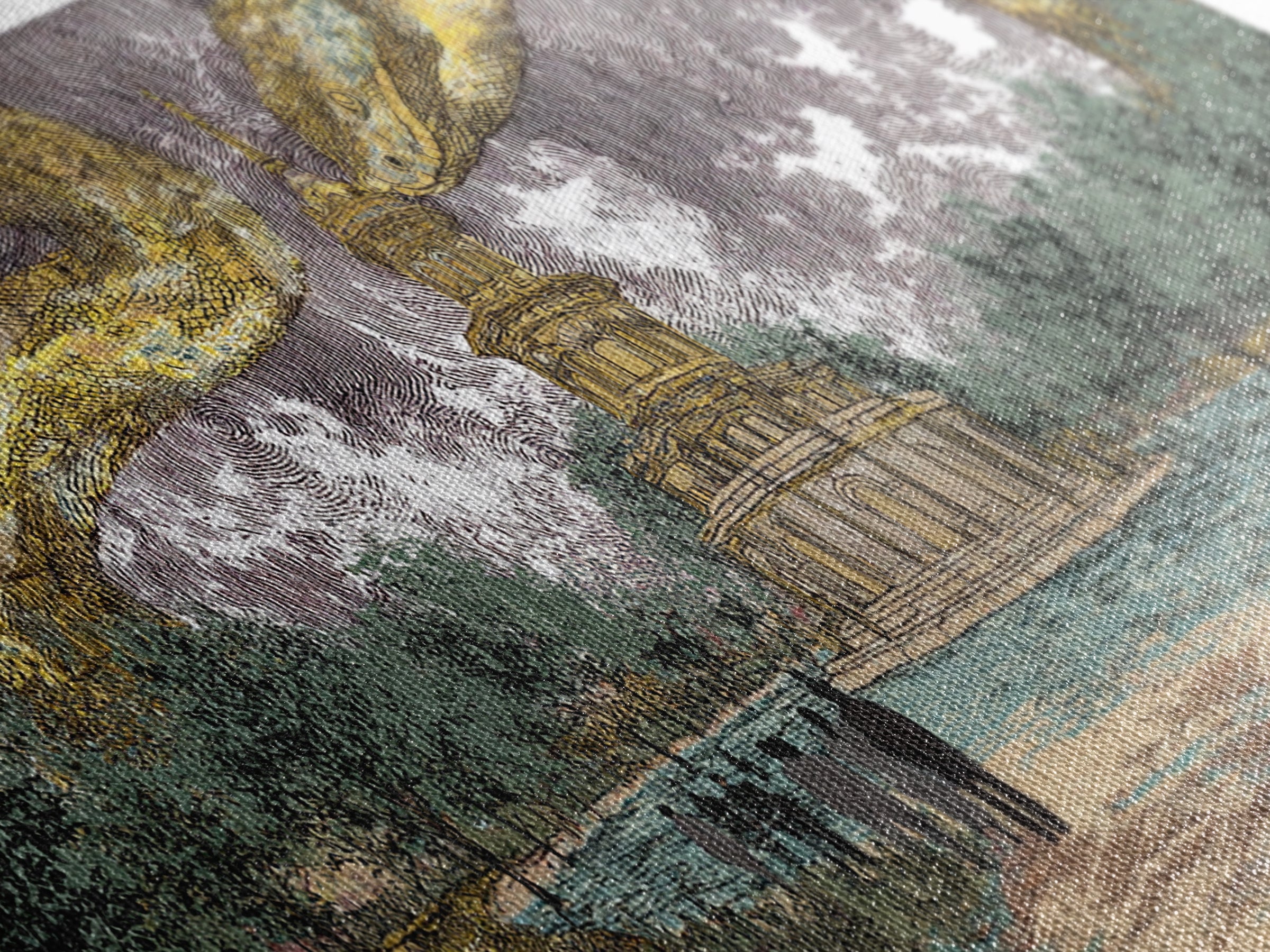 Golden Serpents Over Palace Gardens Wall Art, Surreal Botanical Landscape, Luxury Canvas Print For Elegant Home Decor Gift