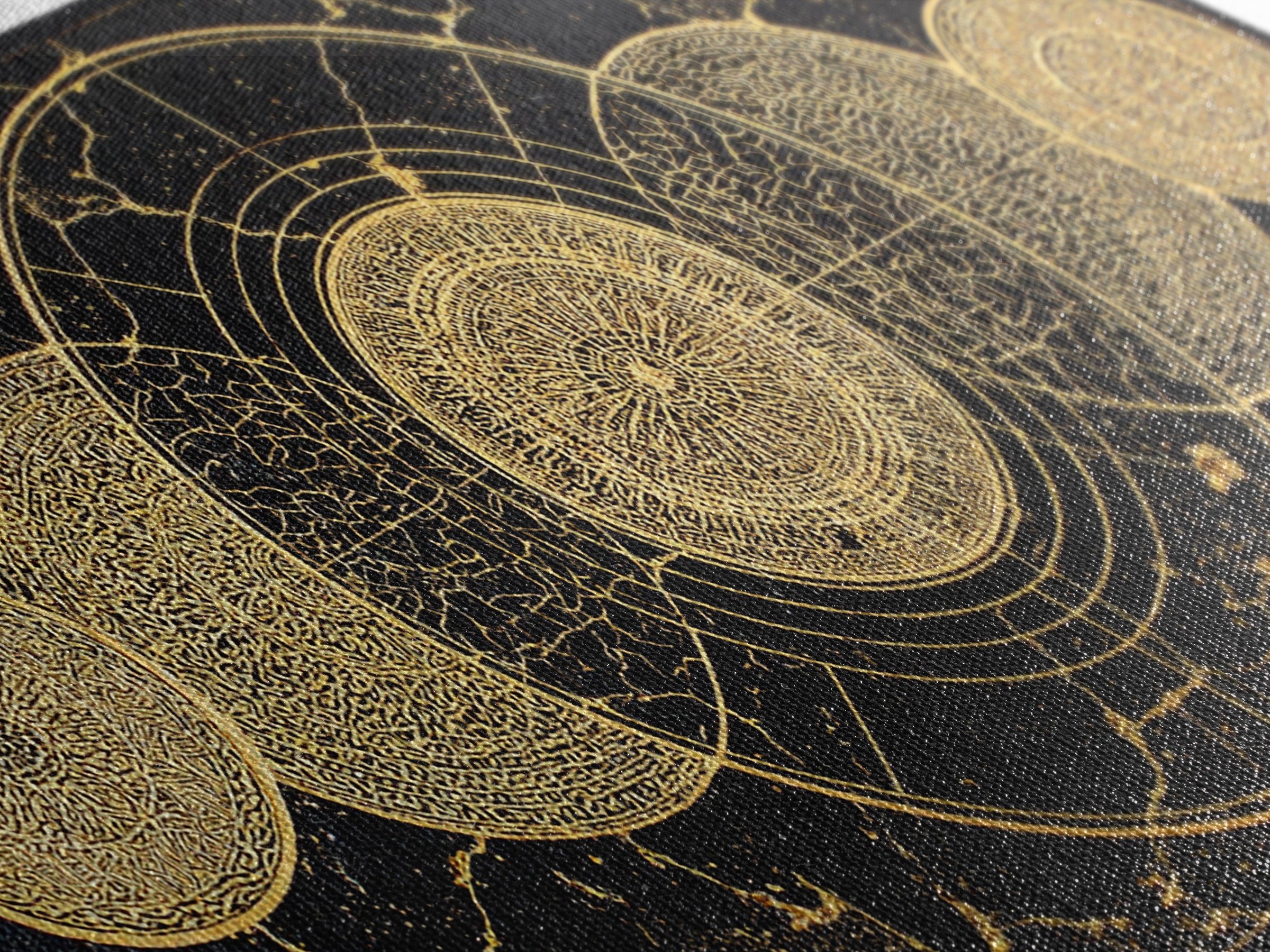 Golden Lunar Phases Celestial Geometry Wall Art, Black And Gold Abstract African Inspired Decor, Mystic Boho Canvas Print