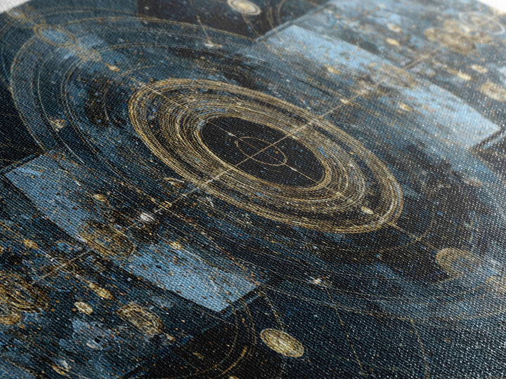 Blue Gold Cosmic Portal Canvas Print, Abstract Wall Art With Sacred Geometry, Modern Luxury Decor For Living Room And Office