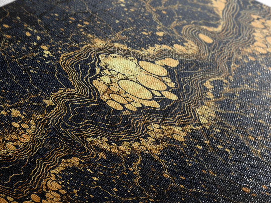 Black Gold Molten River Abstract Wall Art, Luxury Canvas Print, Earth Tone Modern Decor For Living Room And Office Decor Gift