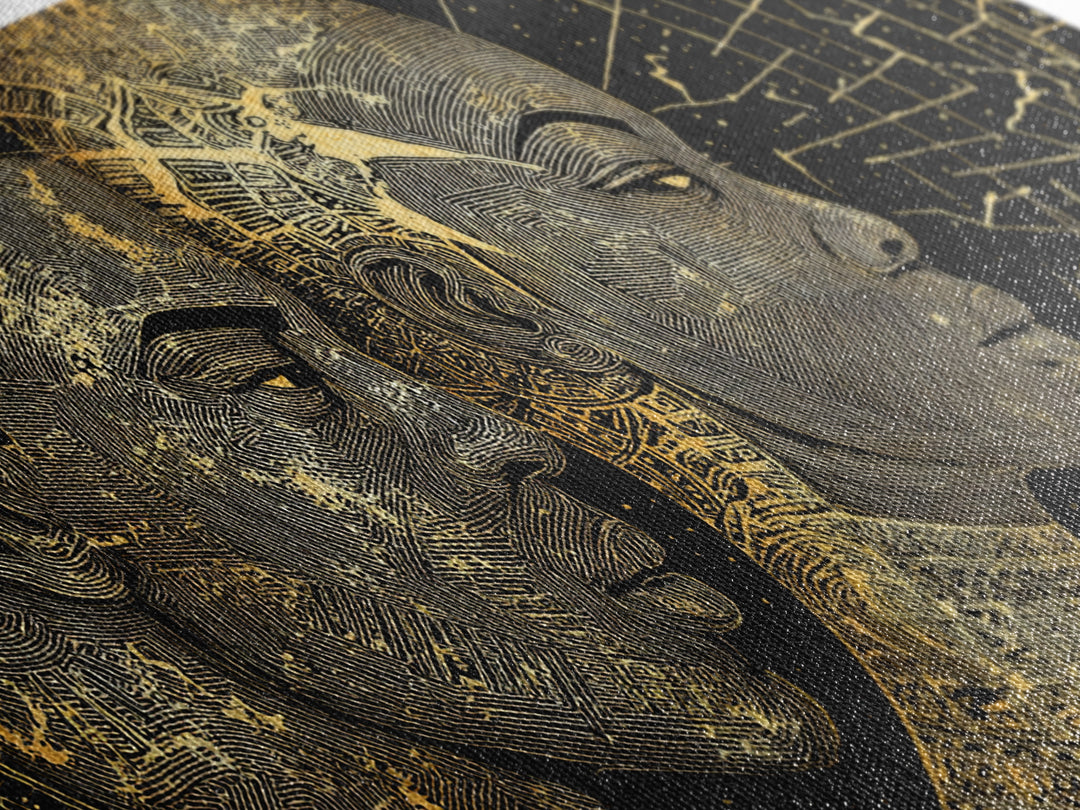 Golden African Profiles With Celestial Patterns Canvas Print, Afrocentric Portrait Wall Art, Black Culture Decor, Unique Gift