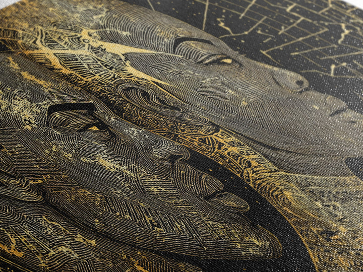Golden African Profiles With Celestial Patterns Canvas Print, Afrocentric Portrait Wall Art, Black Culture Decor, Unique Gift