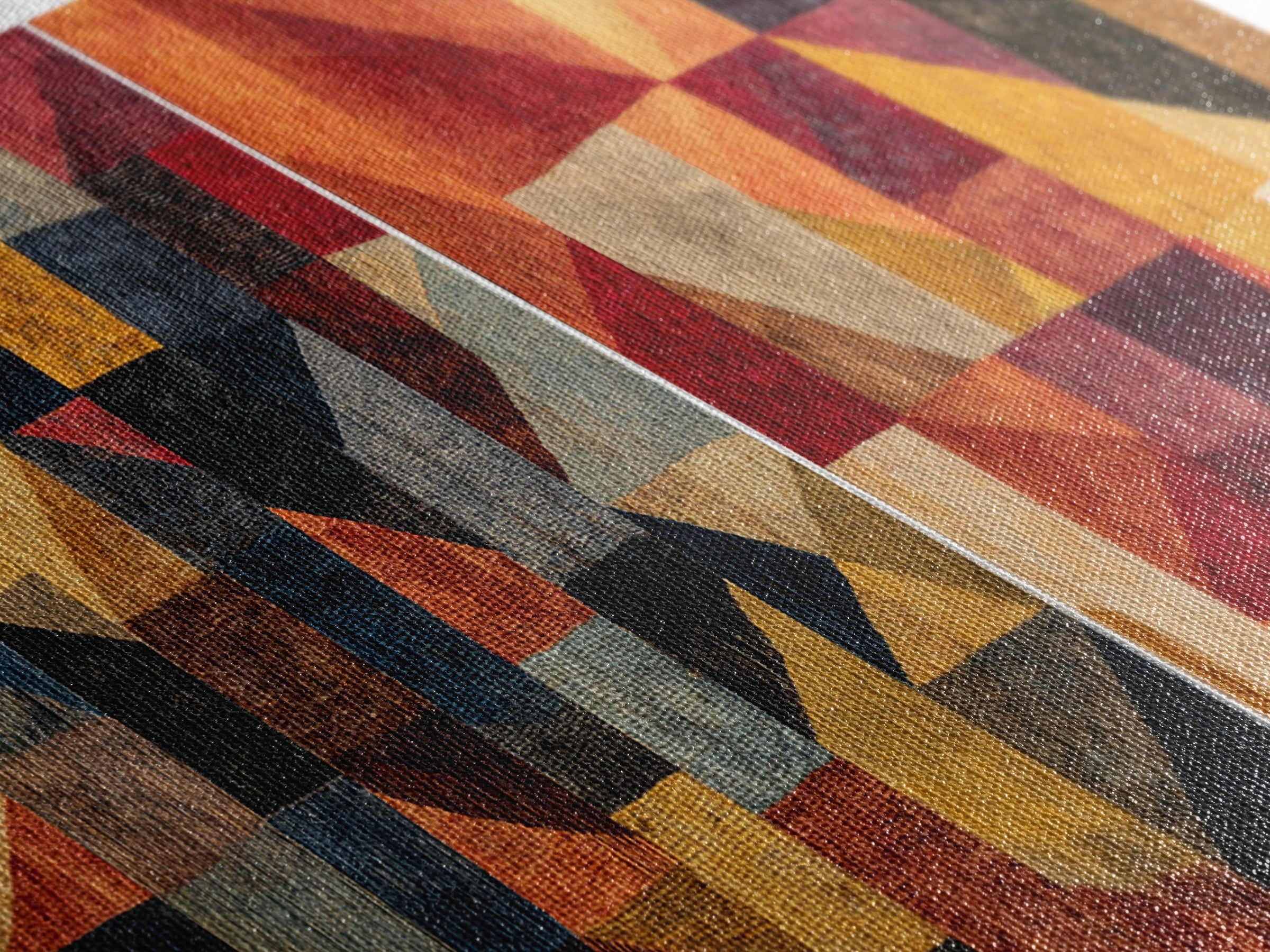 Modern African Geometric Patchwork Canvas Print, Abstract Ethnic Wall Art, Earth Tone Cubism Decor, Bold Home Decor Gift