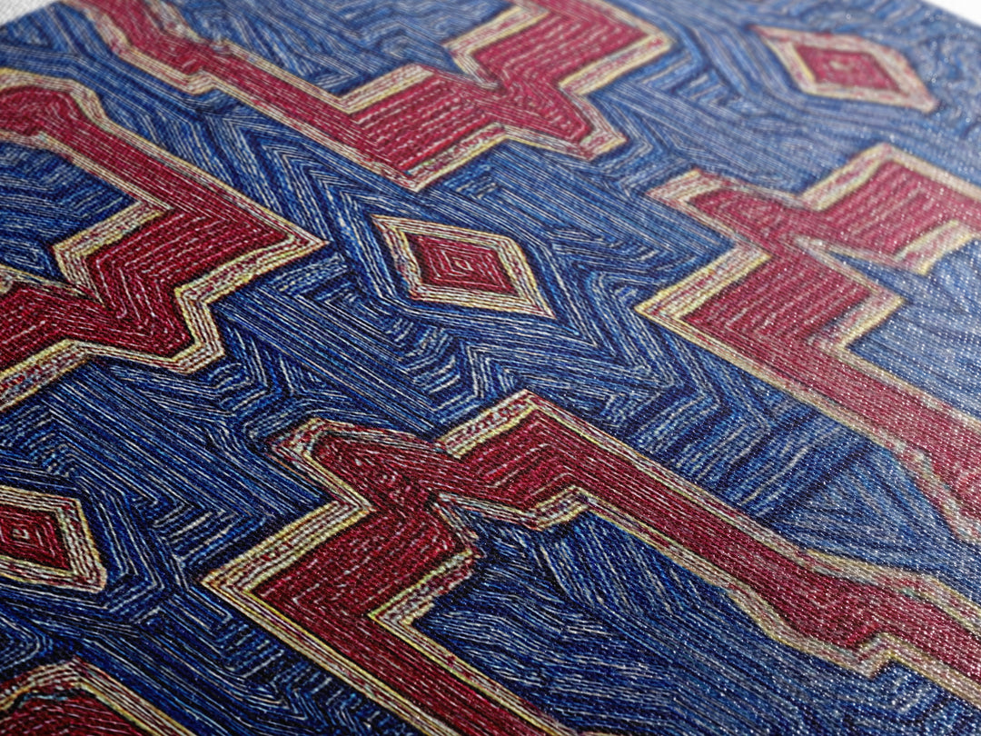 Red Blue Kuba Geometric Textile Pattern Wall Art, African Fabric Print, Tribal Decor, Modern African Art For Living Room