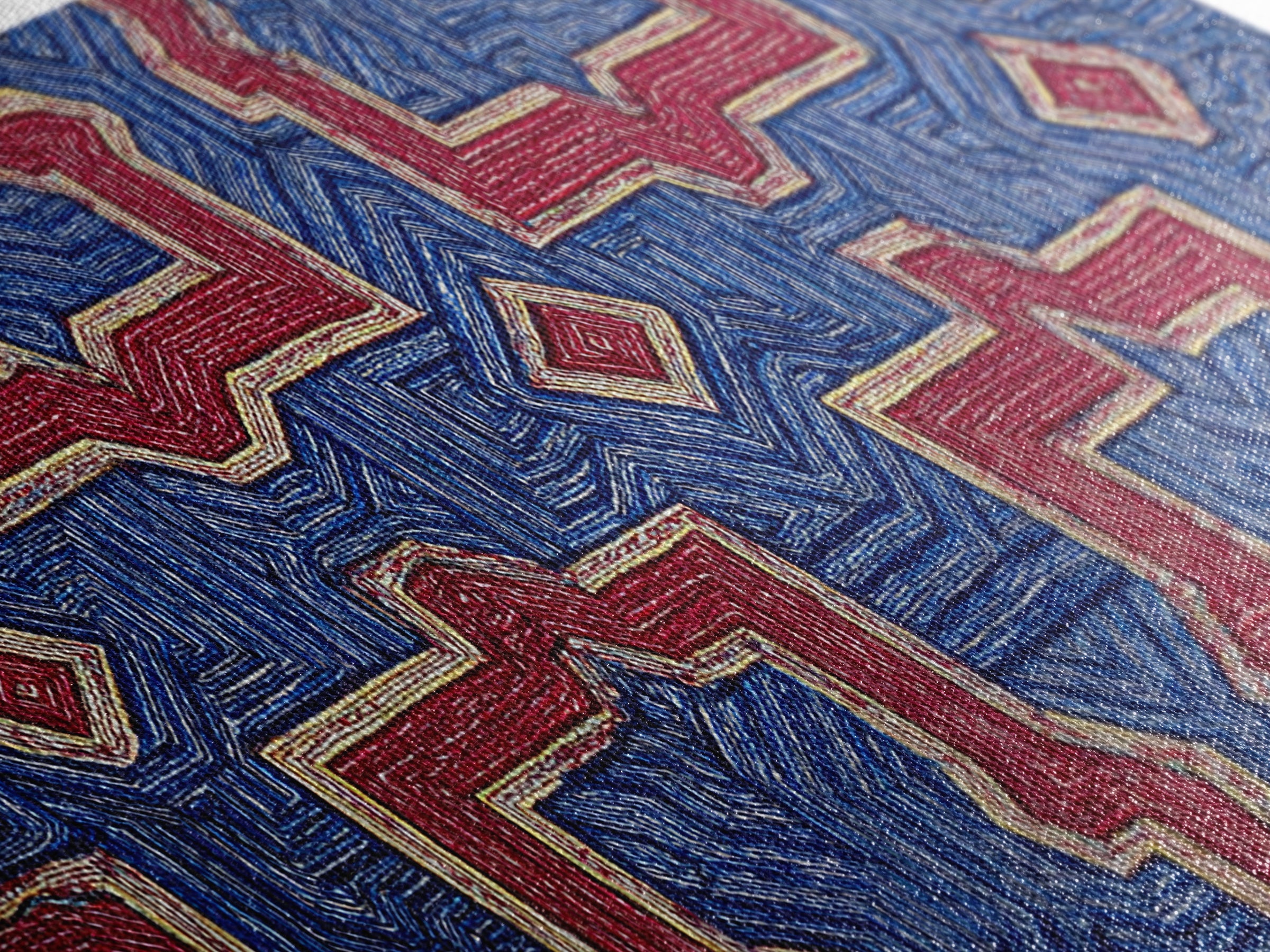 Red Blue Kuba Geometric Textile Pattern Wall Art, African Fabric Print, Tribal Decor, Modern African Art For Living Room