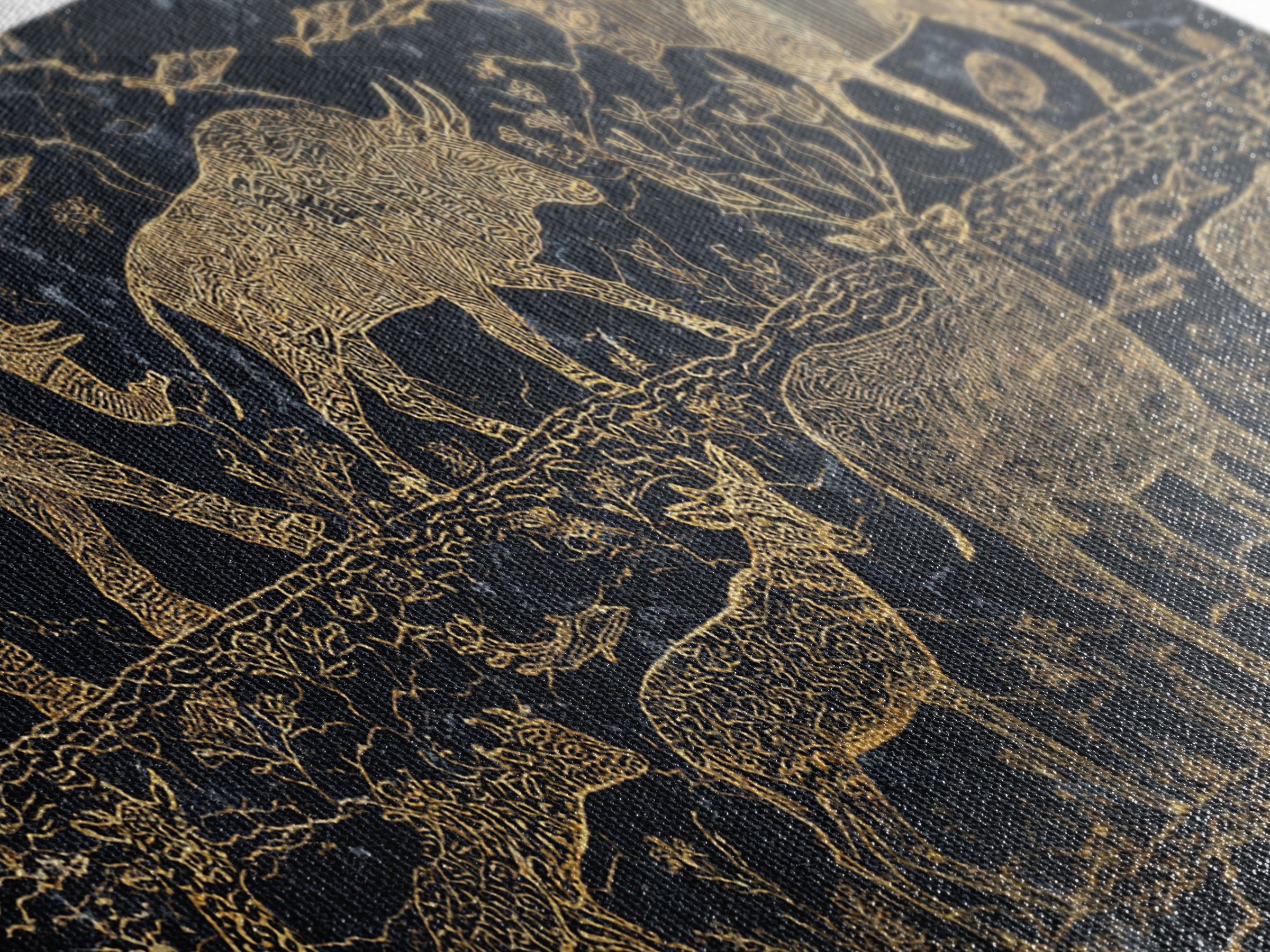 Gold Safari Animal Linework With Elephants And Giraffes Wall Art, African Safari Art, Black And Gold Art, Living Room Decor