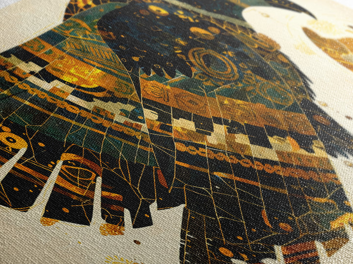 Ornate Egyptian Falcon With Golden Egg Canvas Print, African Egyptian Art, Black Gold Decor, Spiritual Wall Art Gift For Her