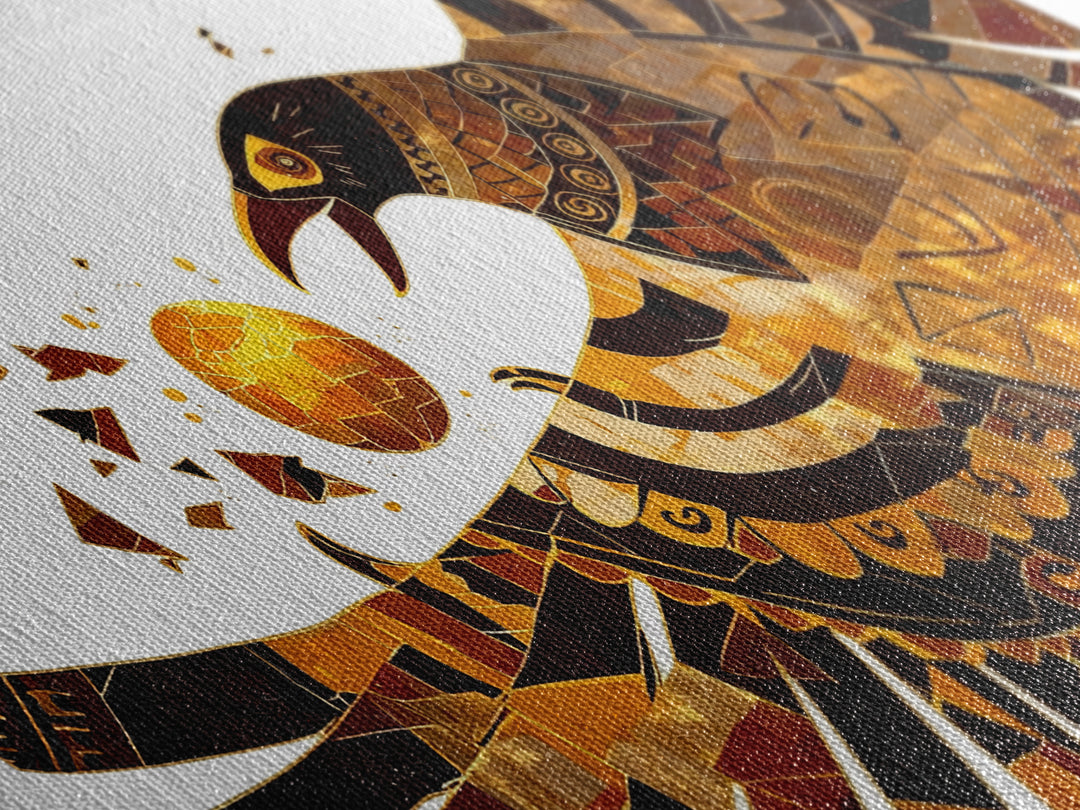 Geometric Black Gold Eagle Holding Sun Orb Canvas Print, African Inspired Abstract Art, Bold Wall Decor, Unique Canvas Gift