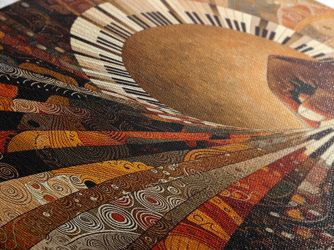 African Piano Sunburst Framed Canvas Print, Musician Hand Wall Art, Modern African Art, Afrocentric Culture Decor Gift Idea