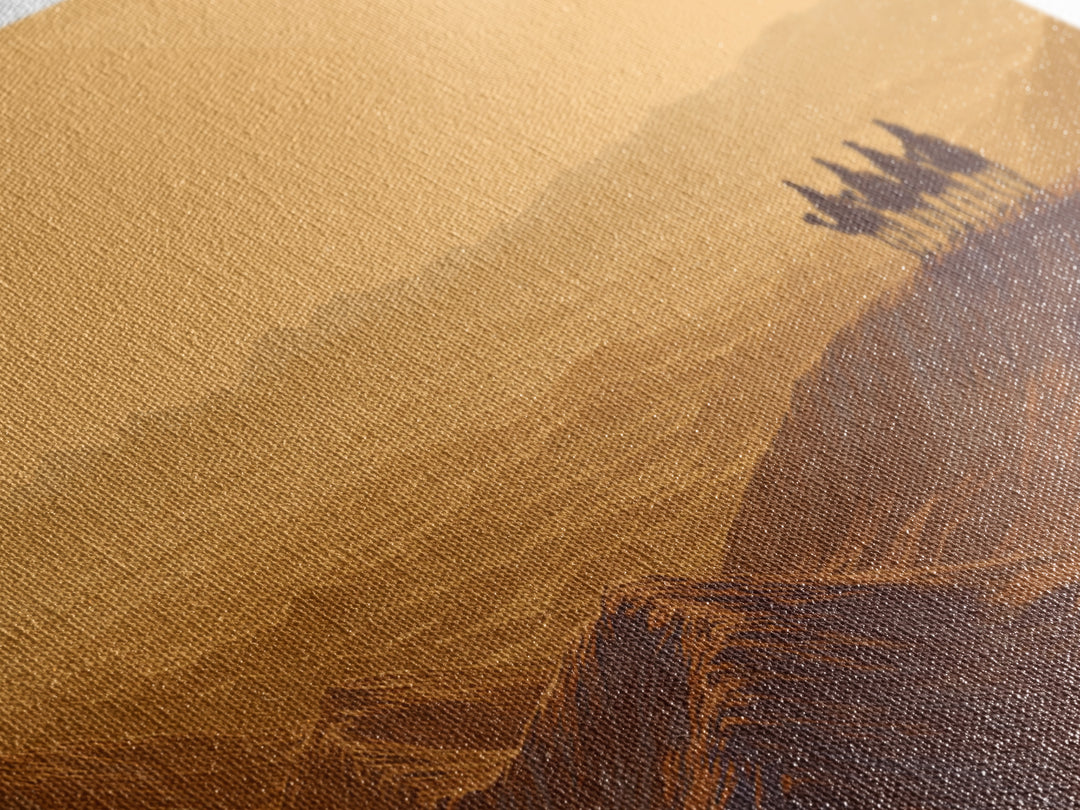 Golden Desert Caravan Silhouette Wall Art, African Landscape, Sahara Travel Poster, Earth Tone Wall Decor, Living Room Art