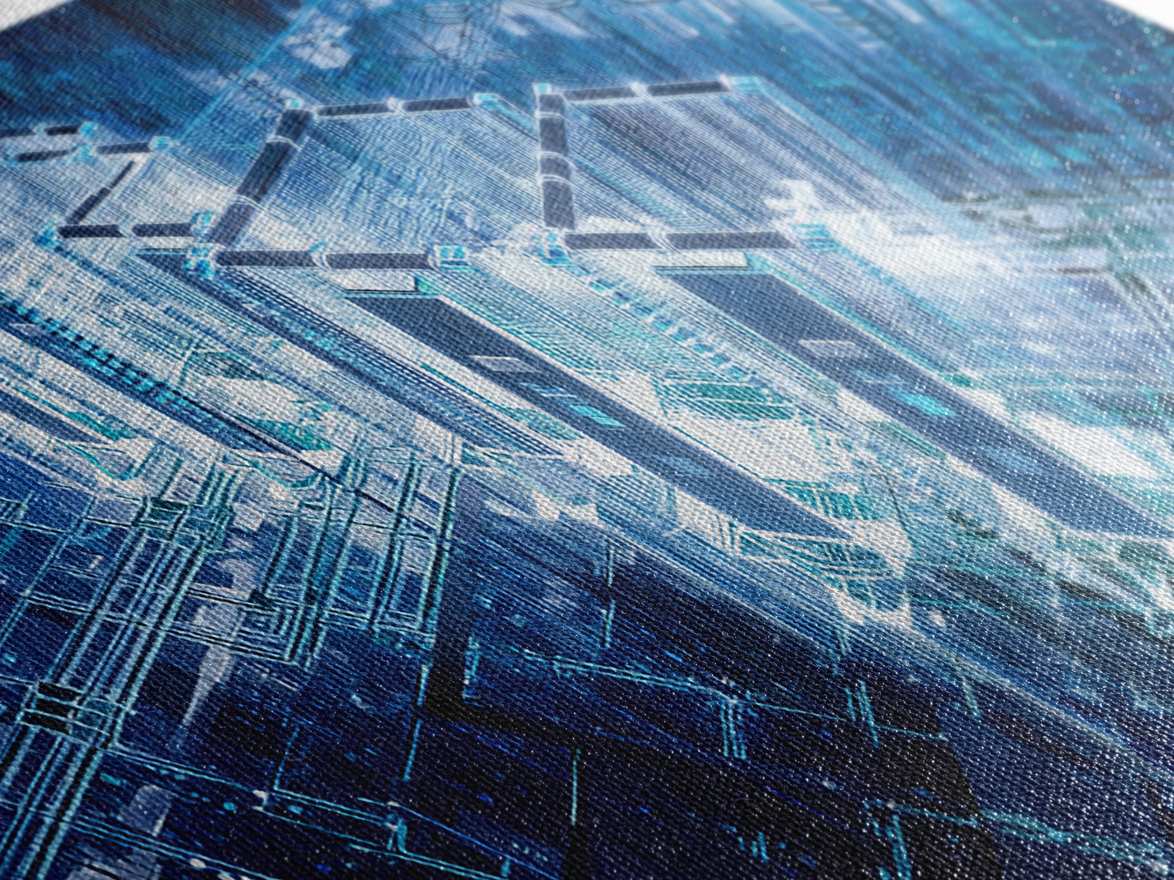 Blue Afrofuturist Data City, Glowing Digital Towers Wall Art, Modern African Abstract, Tech Office Decor, Unique Canvas Gift