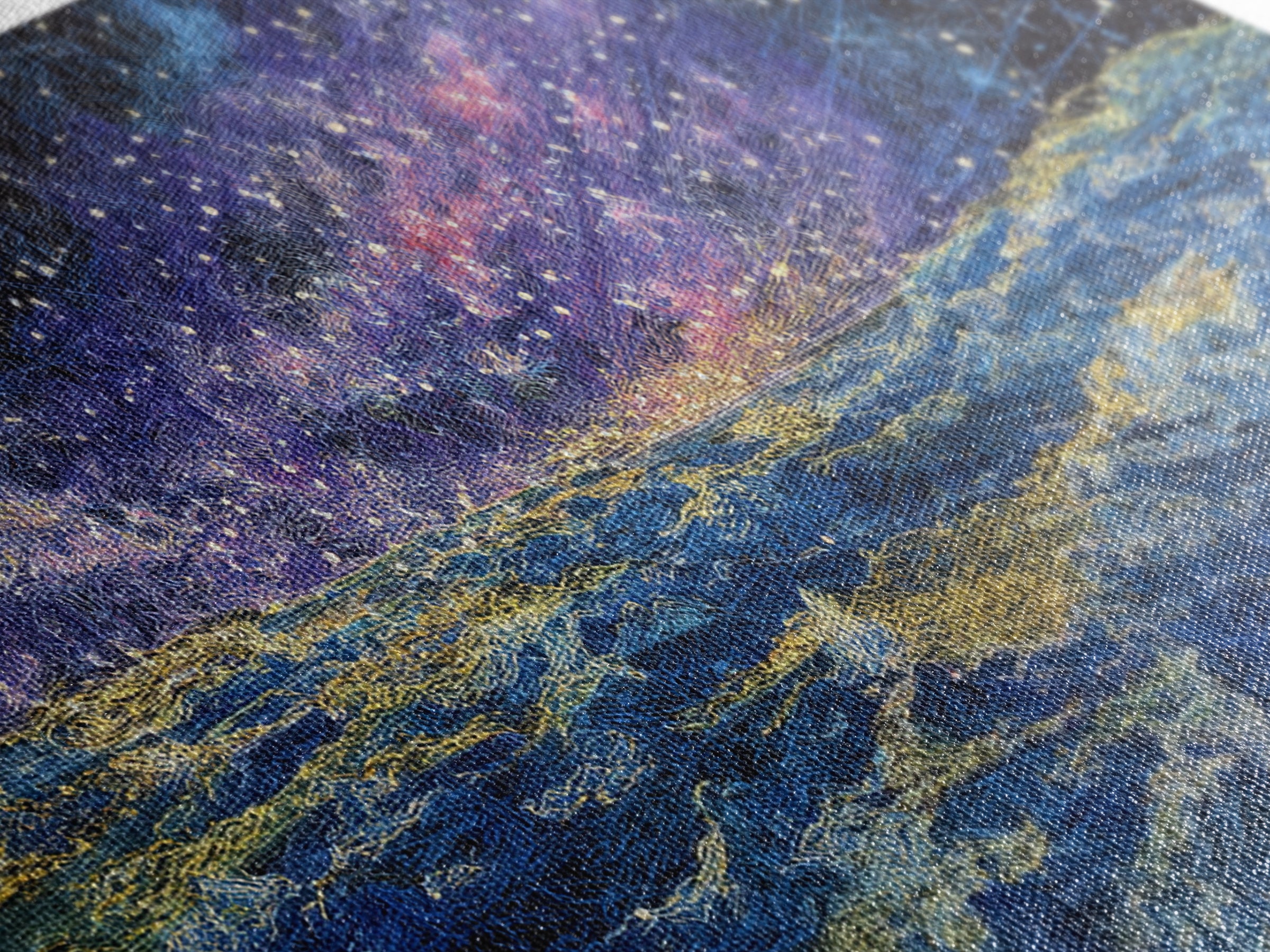 Galaxy Ocean Waves Under Starry Sky Canvas Print, Abstract Wall Art, Blue Gold Seascape, Dreamy Modern Home Decor, Large Decor Art