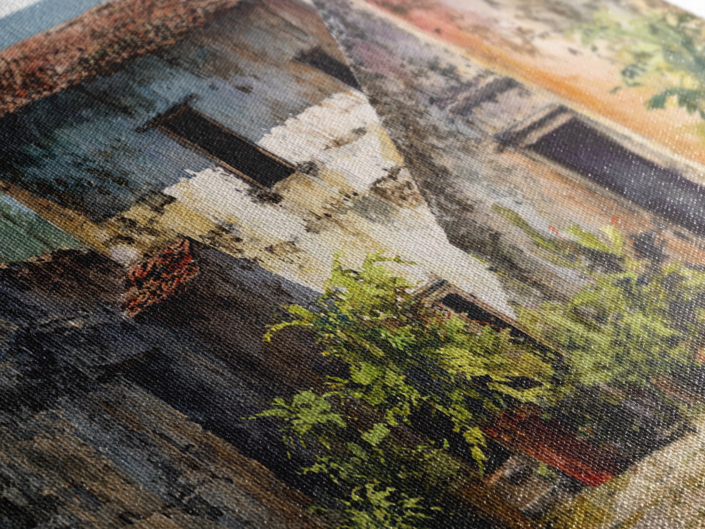Weathered Blue African Courtyard Wall Art, Rustic Village Painting, African Home Decor, Cultural Wall Decor For Living Room