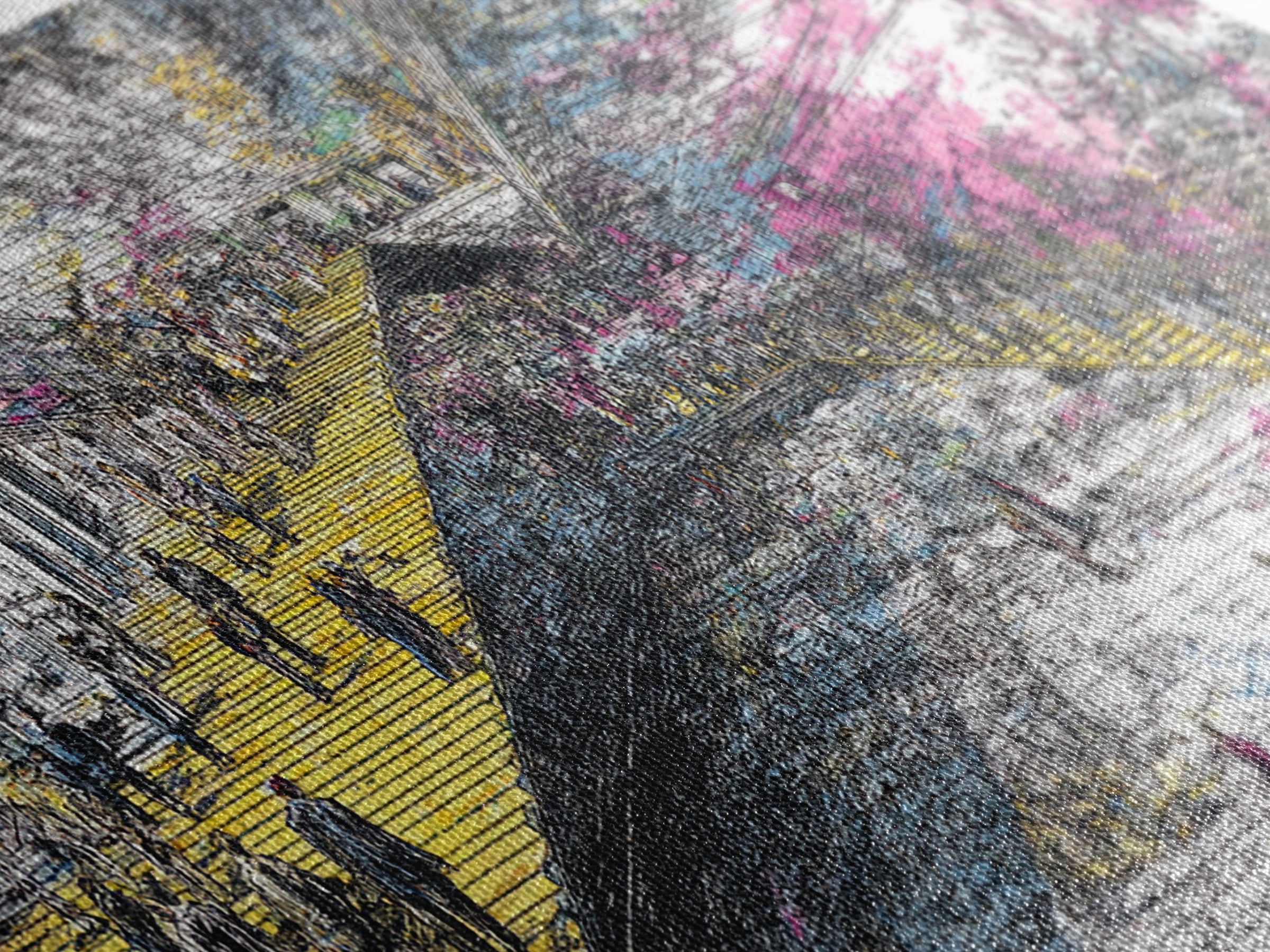Futuristic City Transit Sketch With Yellow Stairs Wall Art, Urban Modern Art Print, Abstract Gallery Decor, Statement Canvas