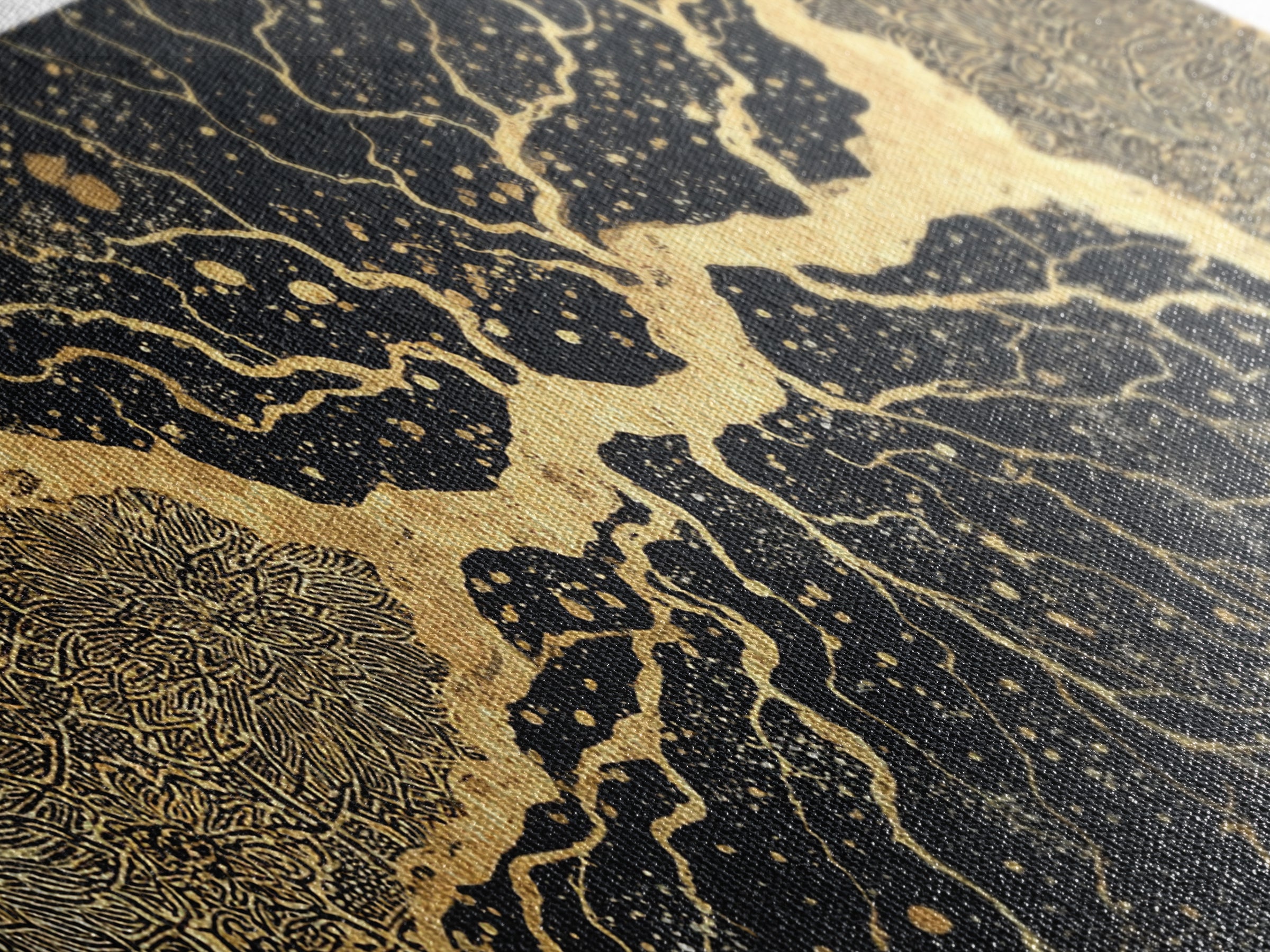 Black Gold Abstract Cracked Earth Wall Art, Luxury Canvas Print, Textured Modern Decor, Bold Statement Elegant Home Decor Gift