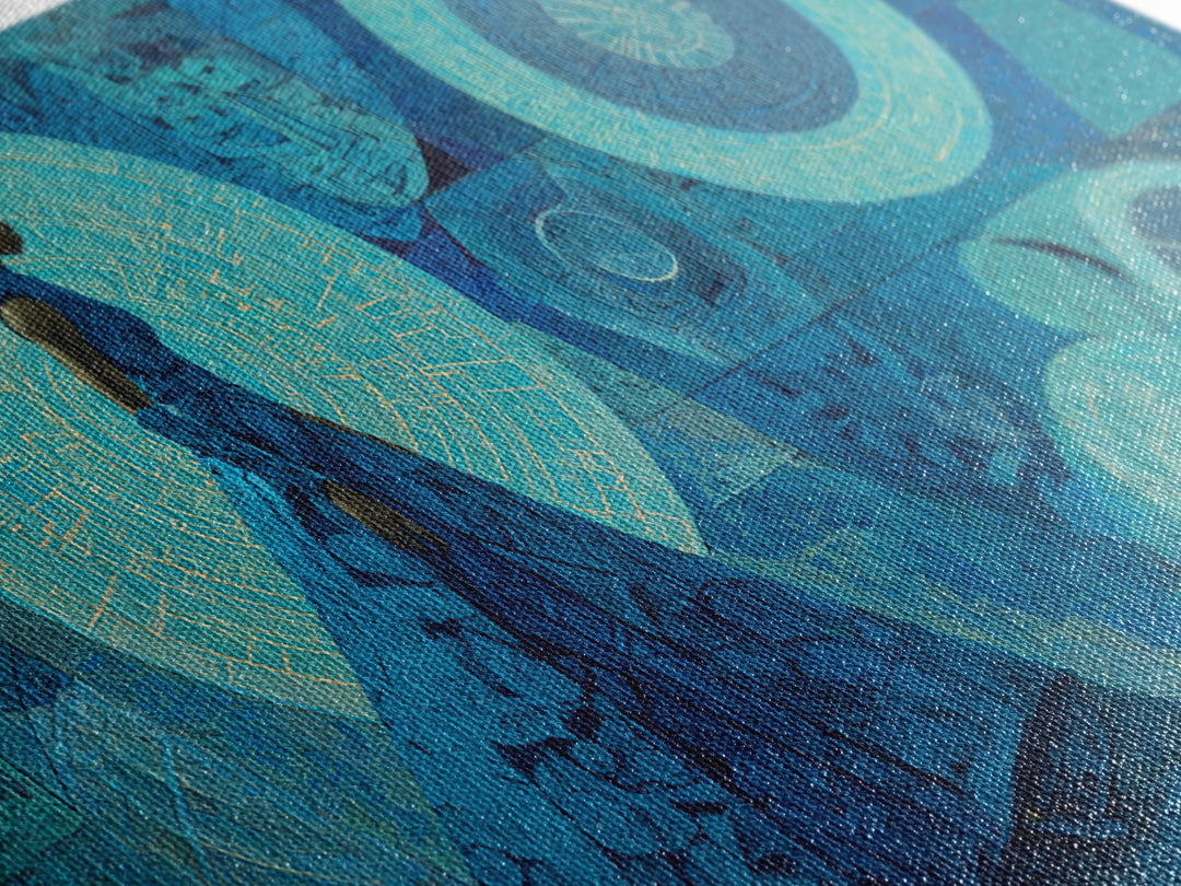 Blue Gown African Woman With Geometric Circles Canvas Print, Modern Afrocentric Wall Art, Elegant Feminine Home Decor Gift