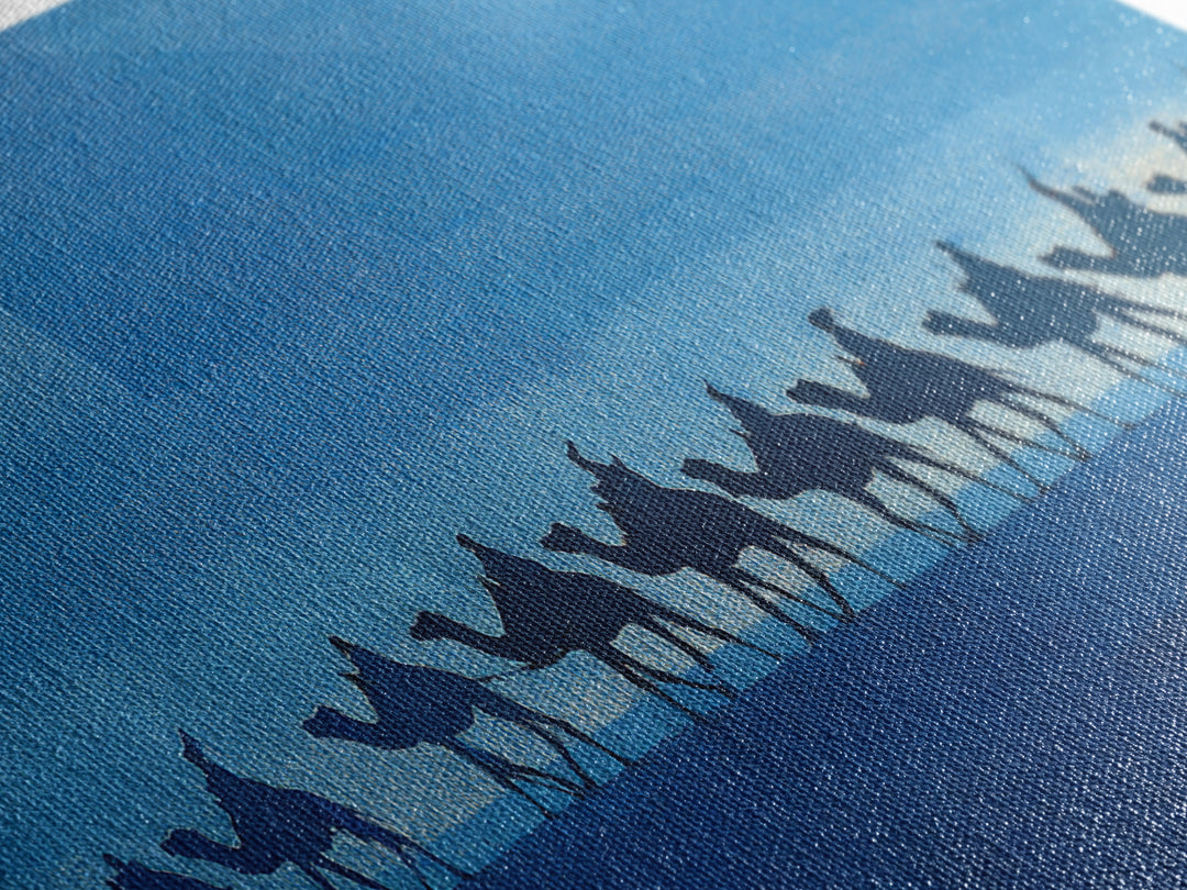 Blue Desert Camel Caravan Silhouette Wall Art, African Safari Print, Nomad Travel Decor, Modern Blue Landscape Poster Gift