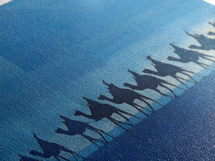 Blue Desert Camel Caravan Silhouette Wall Art, African Safari Print, Nomad Travel Decor, Modern Blue Landscape Poster Gift
