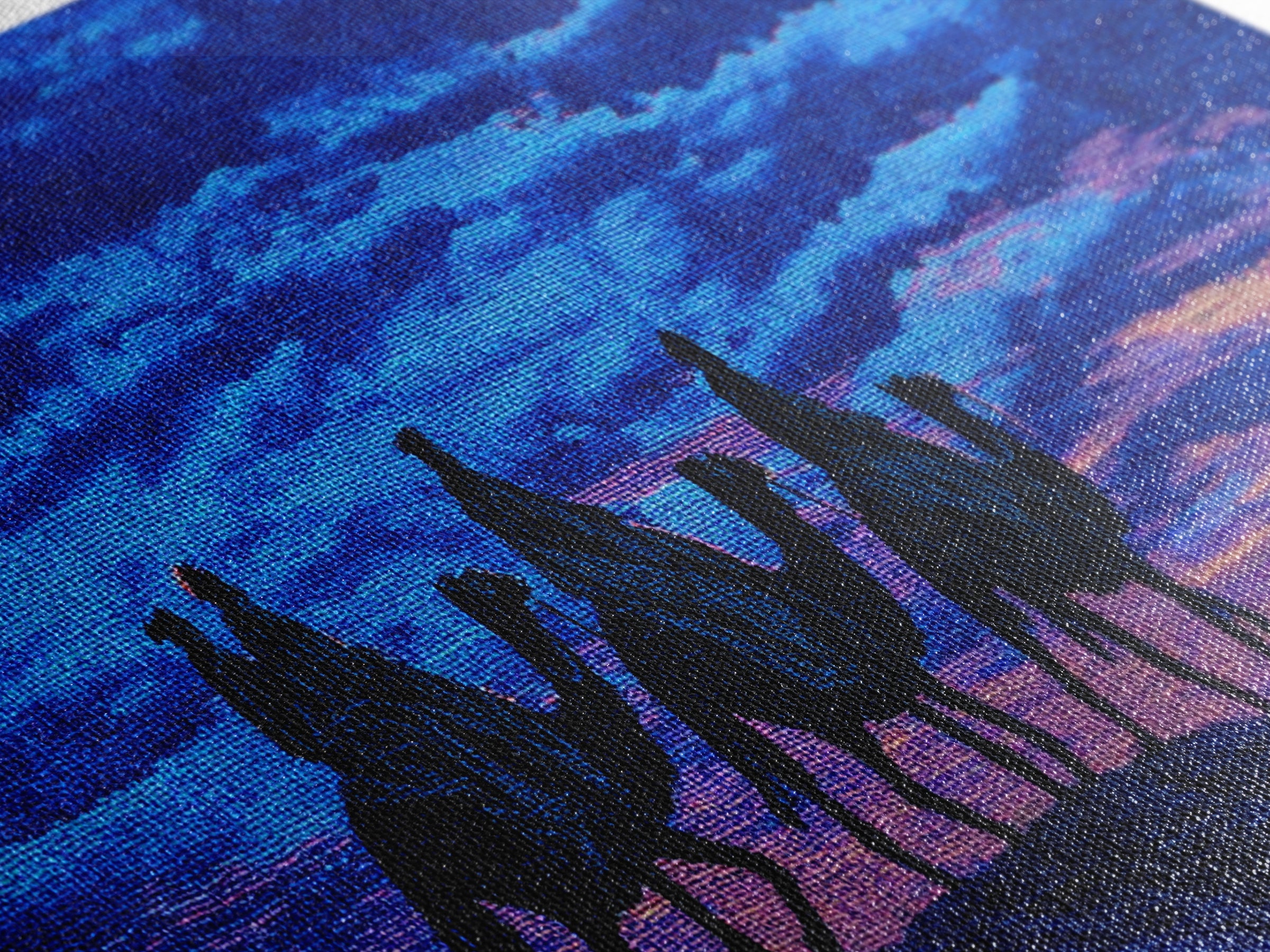 Textured Blue Sunset Camel Caravan Wall Art, African Safari Print, Purple Desert Silhouette Decor, Dreamy Travel Gift Idea