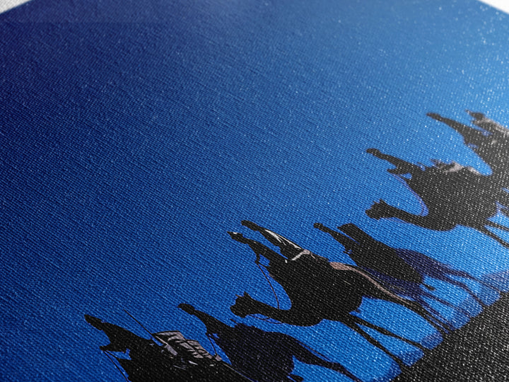 Bright Blue Camel Caravan Journey Silhouette Canvas Print, African Safari Wall Art, Desert Nomad Decor, Travel Gift For Him