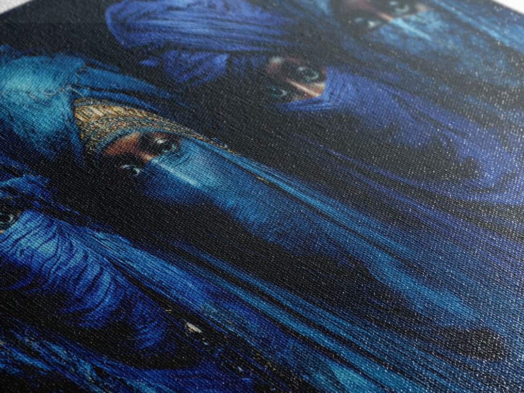 Four Blue Veiled African Women Framed Canvas Print, Tuareg Portrait Wall Decor, Afrocentric Black Culture Art Gift For Home Decor