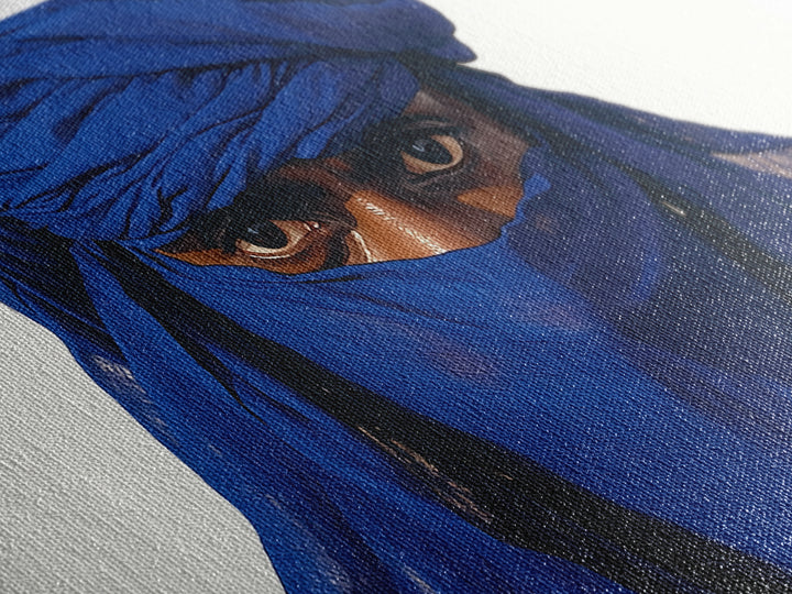 Blue Tuareg Man Eyes Canvas Print, African Portrait Wall Decor, Sahara Nomad Black Art For Modern Afrocentric Home Decoration