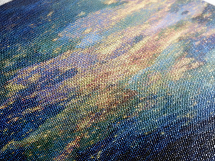 Celestial Ocean Abstract Wall Art, Blue Gold Starry Canvas Print, Dreamy Nature Scene Art, Modern Luxury Home Decor Gift
