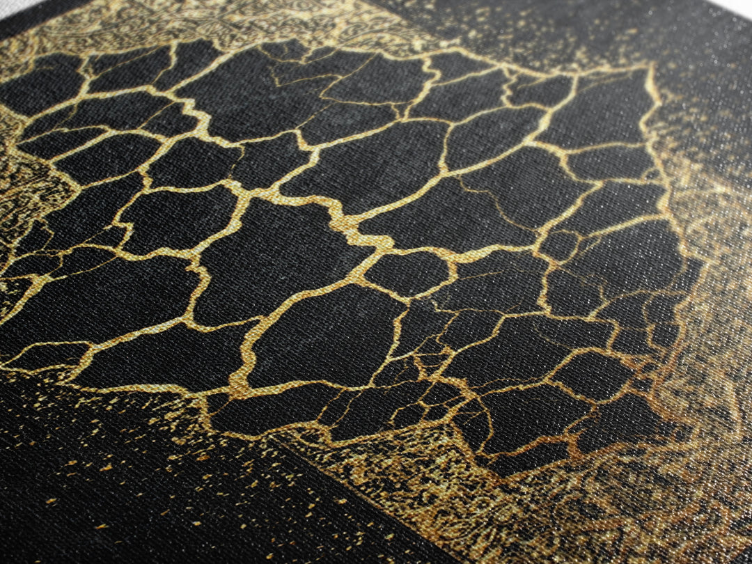 Cracked Gold African Map On Black Canvas Print, Abstract African Art, Black And Gold Art, Cultural Wall Decor Gift For Home