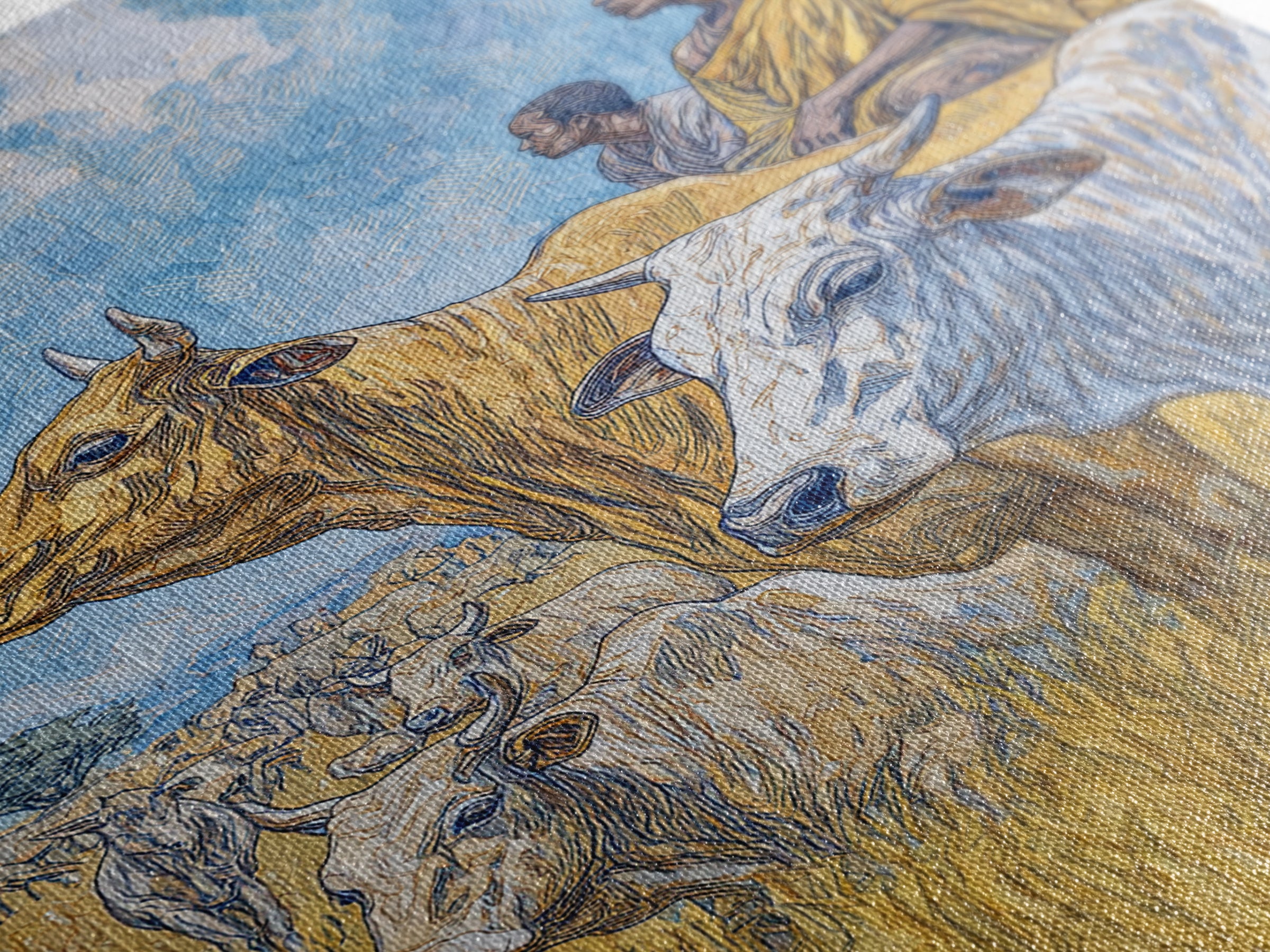 Pastoral African Cattle Herders In Golden Grass Wall Art, Afrocentric Safari Decor, African Landscape Print, Cultural Home Decor