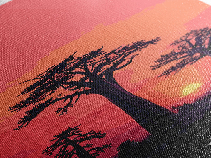 Pink Sunset Baobab Grove Silhouette Canvas Print, Madagascar Wall Art Decor, African Landscape Poster, Modern Safari Home Decor