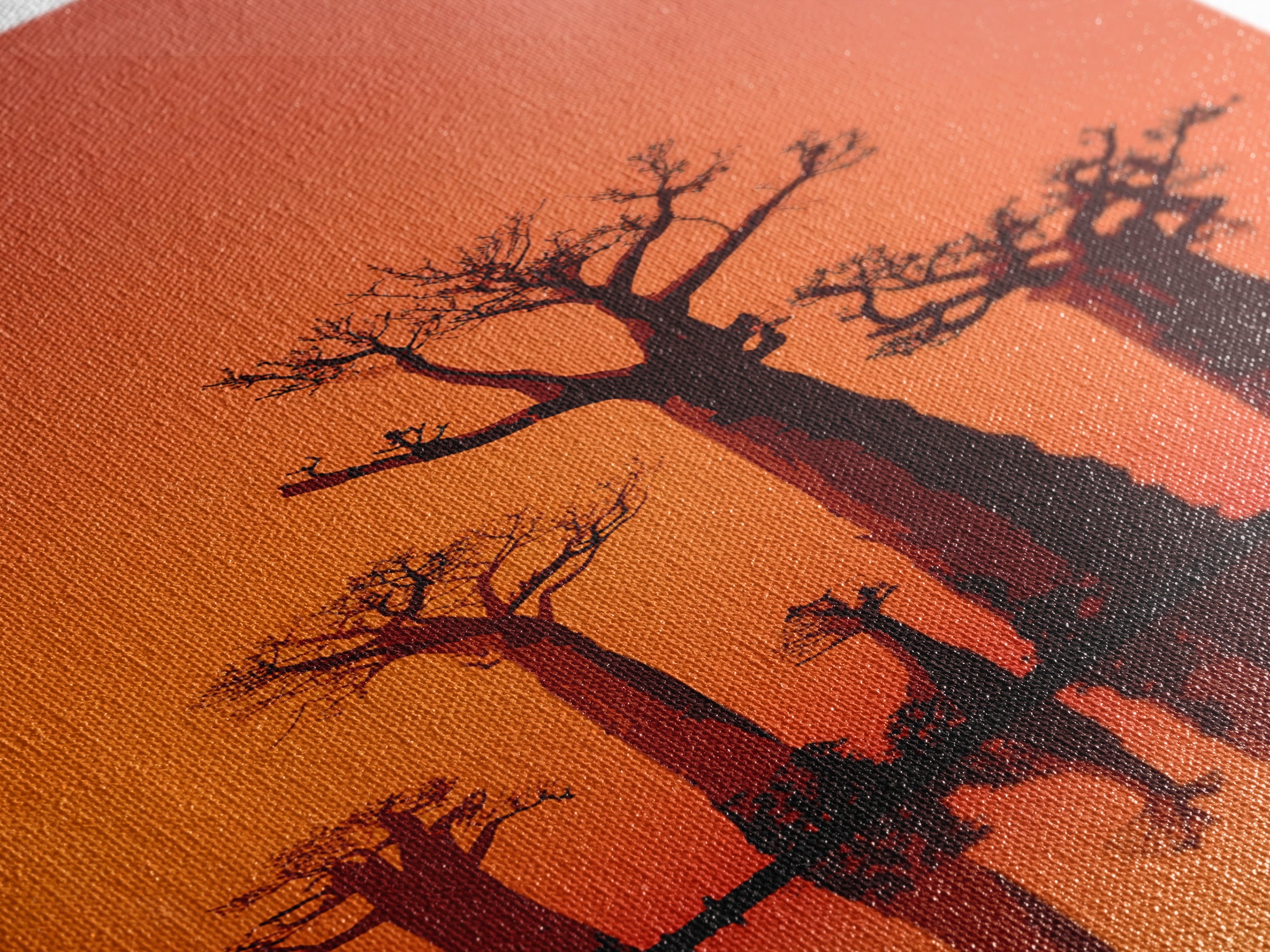 Orange Baobab Reflections At Sunset Wall Art, African Landscape Print, Minimalist Safari Decor, Warm Statement Home Decor