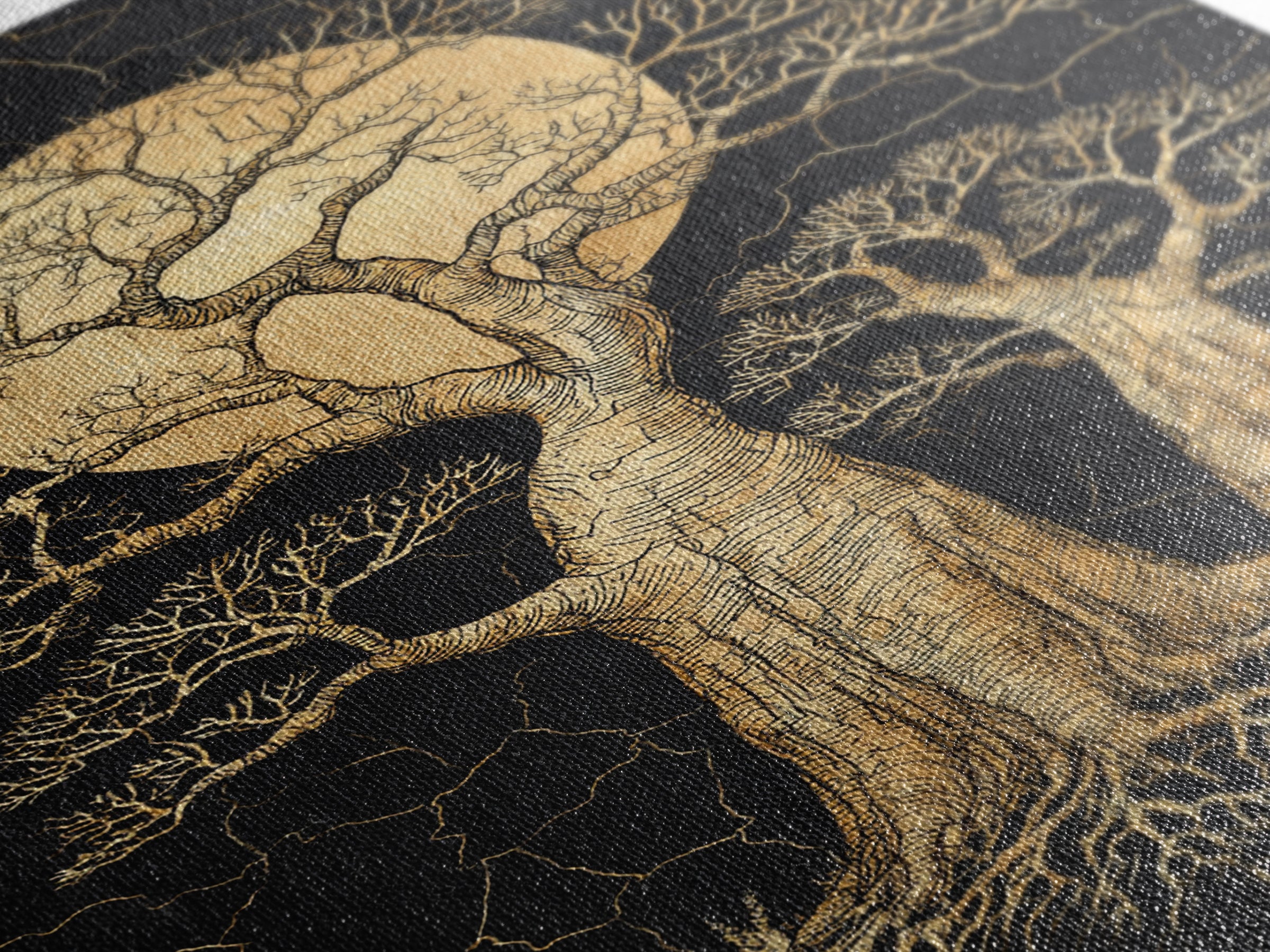 Golden Baobab Moon Tree Wall Art, African Landscape, Black And Gold Decor, Motherland Nature Canvas, Boho Safari Gift, Statement Piece